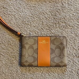 Coach Signature Tan and Orange Wristlet
